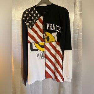 10.Deep That’ll Work Red, blue and Black Graphic Long Sleeve Tee NWOT